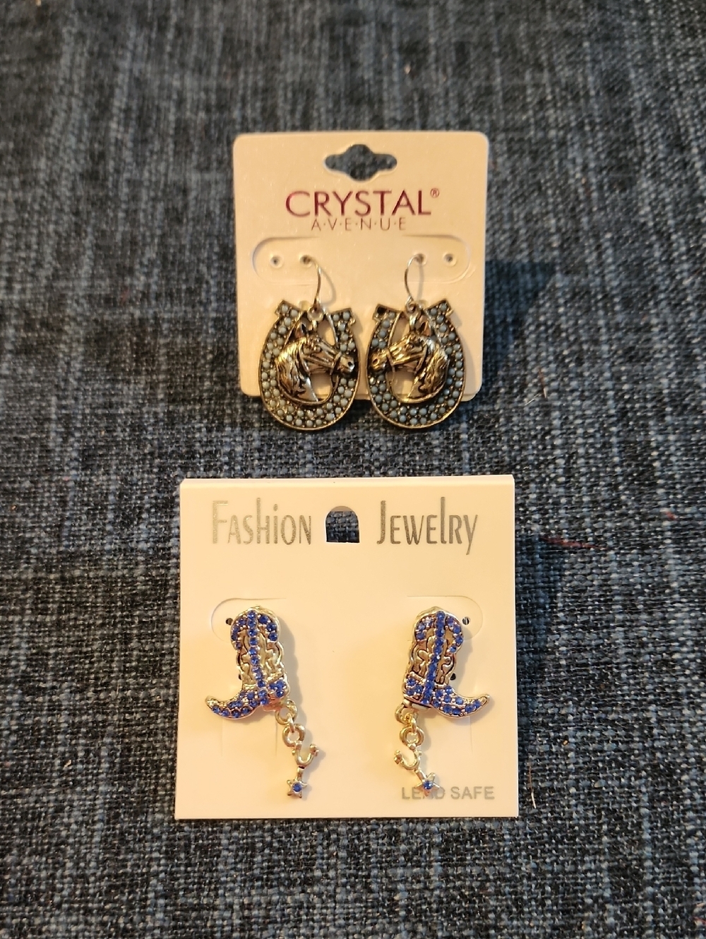 Silverton-Tone Horse Shoe Earrings And Boot Earring with Blue Accent